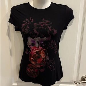 Ted Baker Black Tee with Purple and Pink Floral Print Size 1 (US 4)